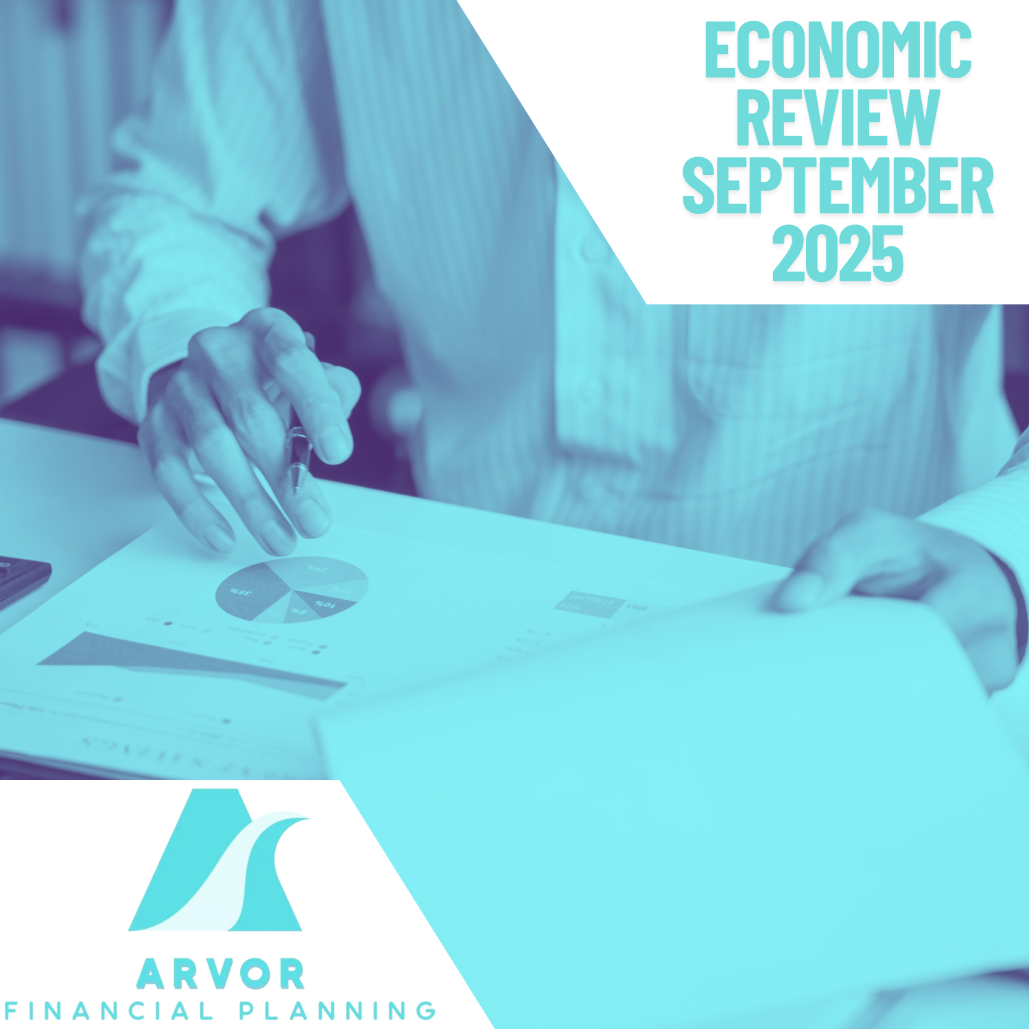 A person reviewing economic data charts for the Arvor Financial Planning September 2025 economic review.
